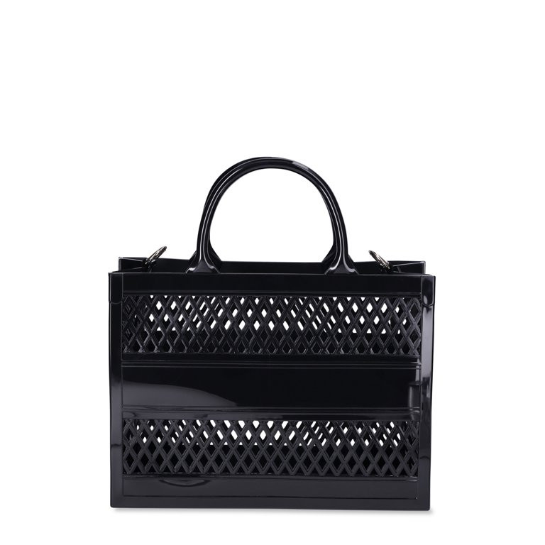 No Boundaries Women's Lattice Jelly Tote Bag with Shoulder Strap, Black | Walmart (US)