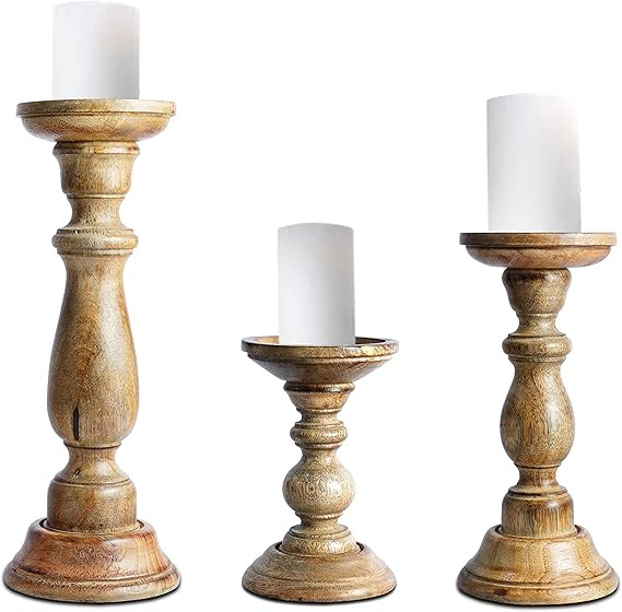 Light Burnt Candle Holders for Pillar Candles (Set of 3) - “Tuli” Candle Holder Set - Rustic ... | Amazon (US)