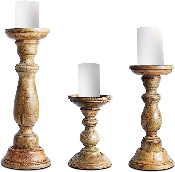 Light Burnt Candle Holders for Pillar Candles (Set of 3) - “Tuli” Candle Holder Set - Rustic ... | Amazon (US)