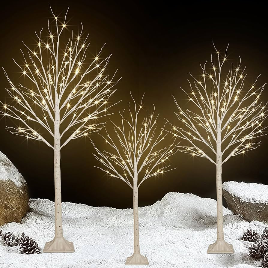 3 Pack 4FT 5FT and 6FT 300LED Christmas Lighted Birch Tree, Timer Function Prelit Artificial Tree... | Amazon (US)