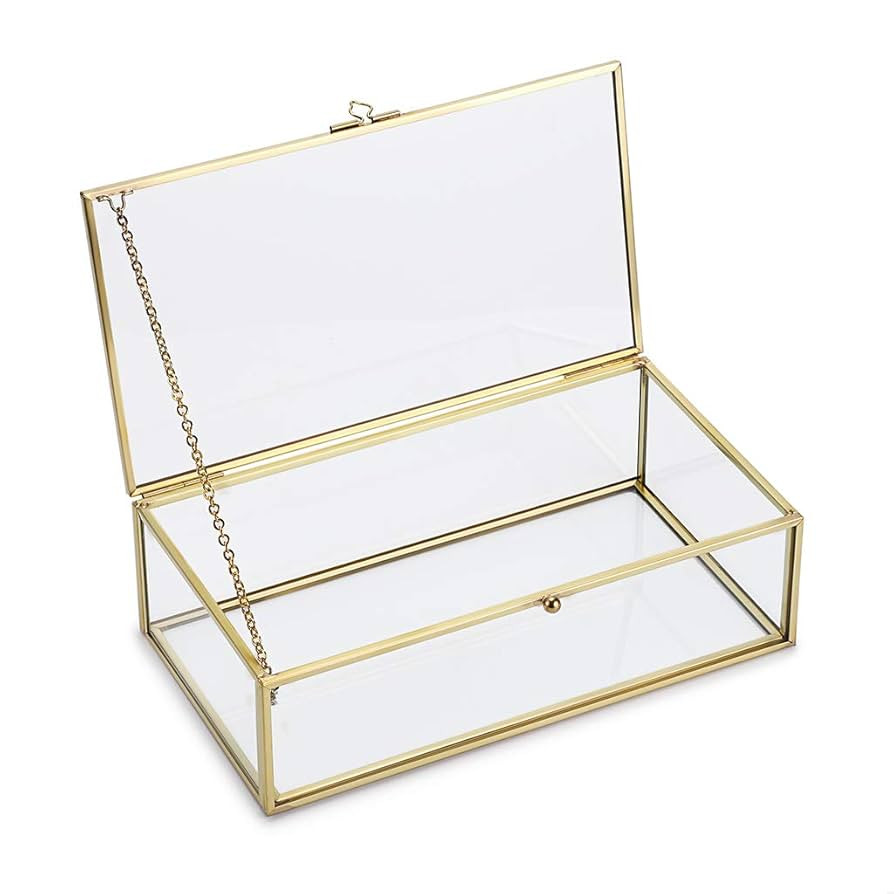 Hipiwe Vintage Glass Keepsake Box - Rectangle Jewelry Display Organizer Box Vanity Lidded Box Hom... | Amazon (US)