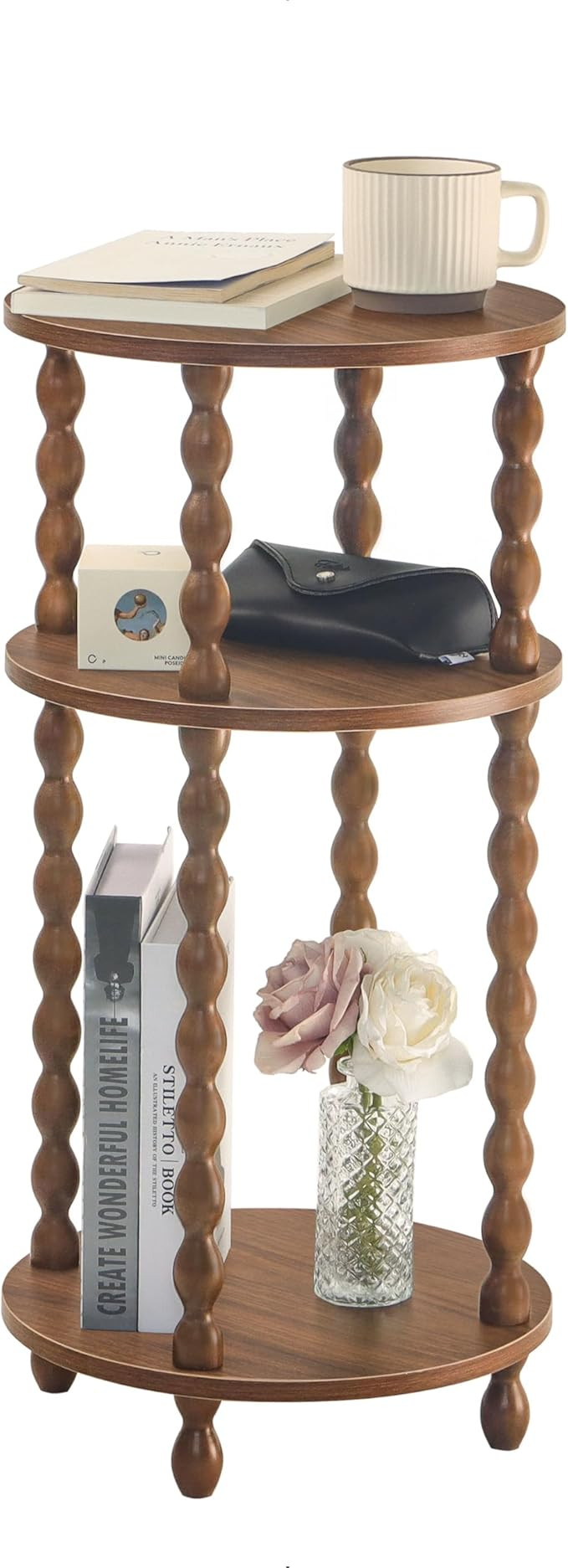AWASEN Small Round End Table, Round Side Table with 3-Tier Open Shelf for Small Spaces, Wood Acce... | Amazon (US)