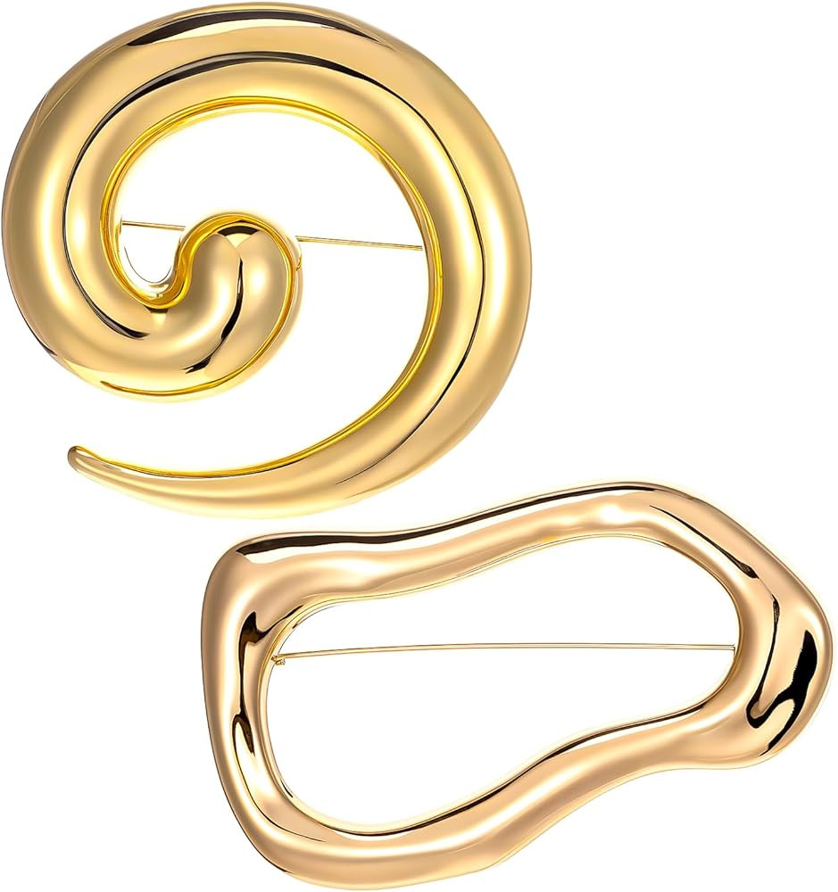 2Pcs Geometric Brooch Pin Round Spiral Irregular Lapel Pins Minimalist Gold Large Vintage Brooch ... | Amazon (US)