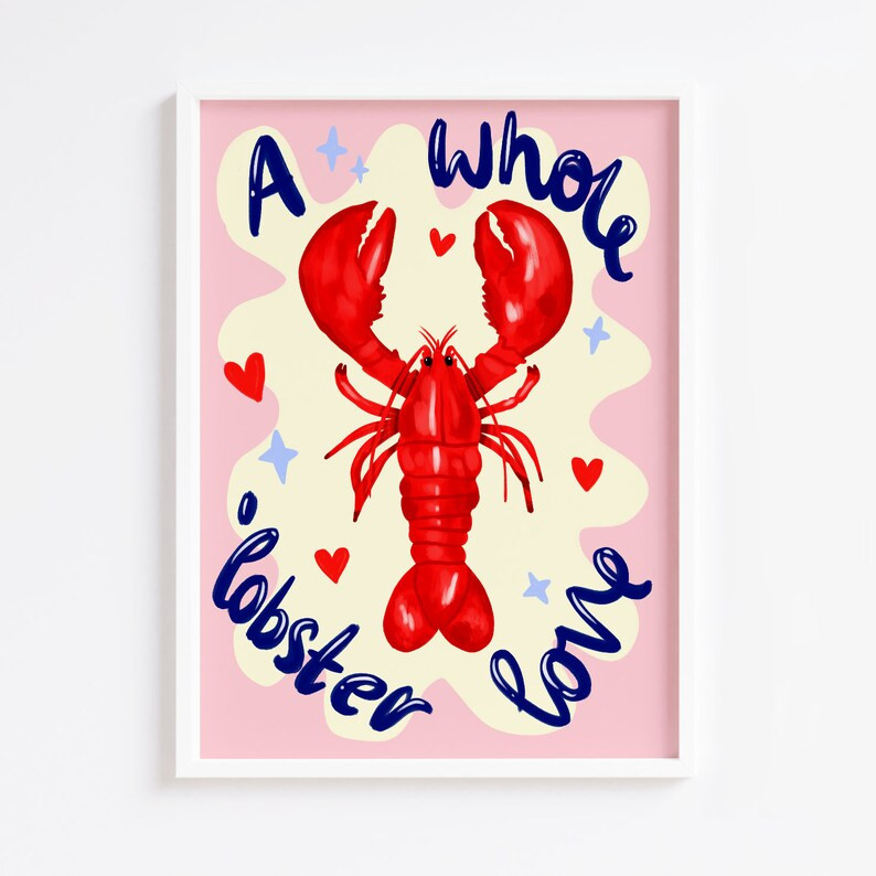Lobster Love Quote Print Wall Art Bedroom Pink Prints Trendy Prints Artwork Pink Decor Eclectic P... | Etsy (UK)