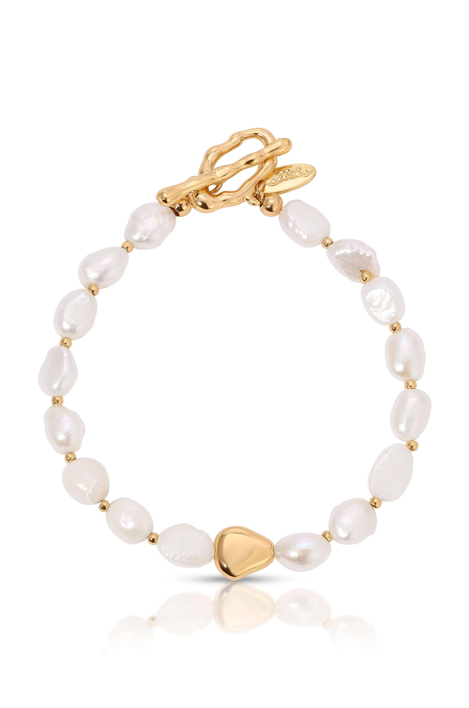 Freshwater Pearl and Gold Nugget Toggle Bracelet | Ettika