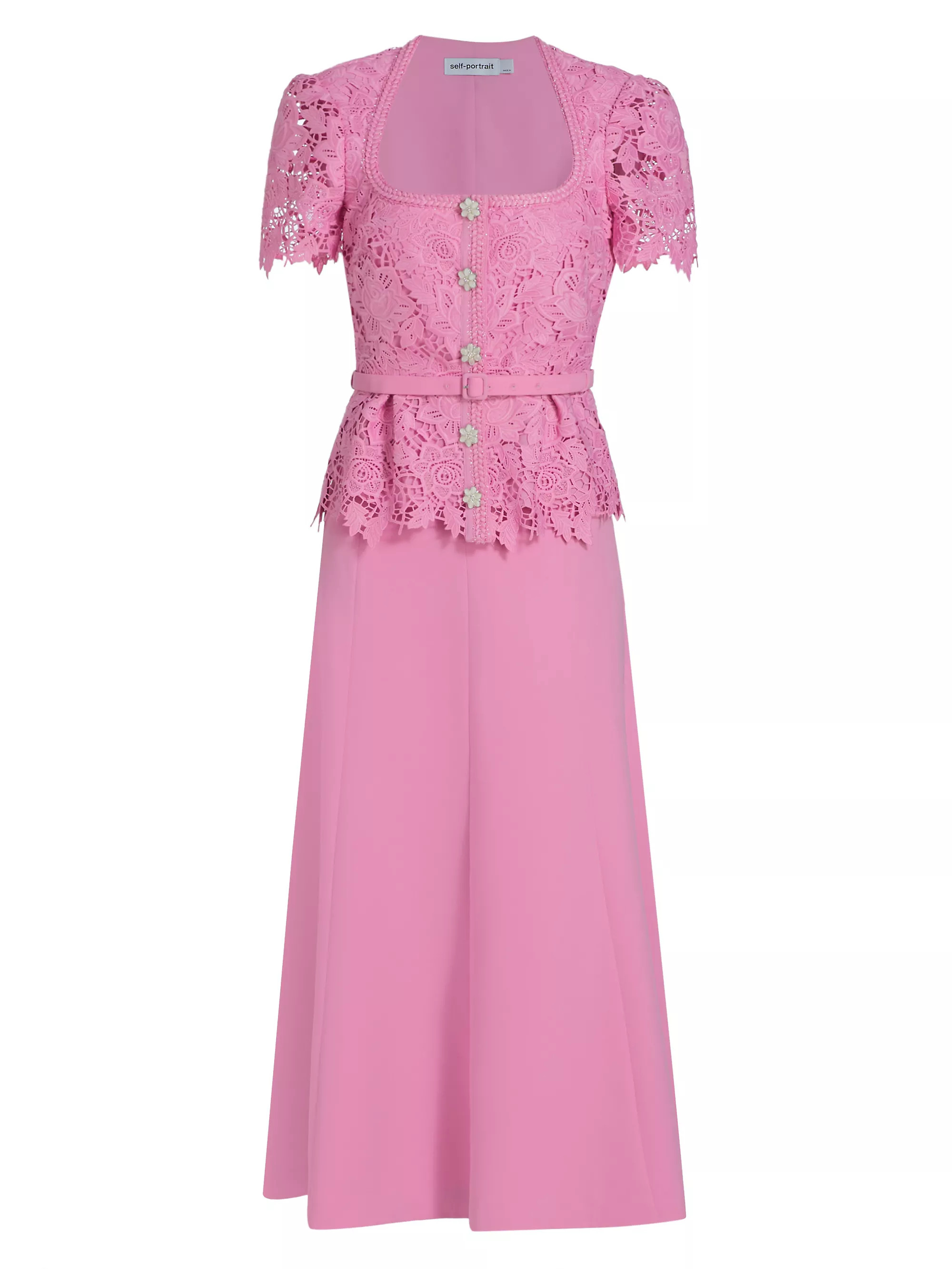 Mixed-Media Lace Midi-Dress | Saks Fifth Avenue