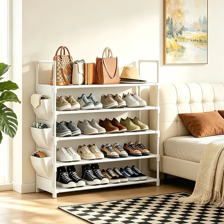 5 Tier Shoe Rack with Side Pocket, Long Shoes Rack Organizer Storage 20-25 Pairs, Shoe Shelf for ... | Walmart (US)