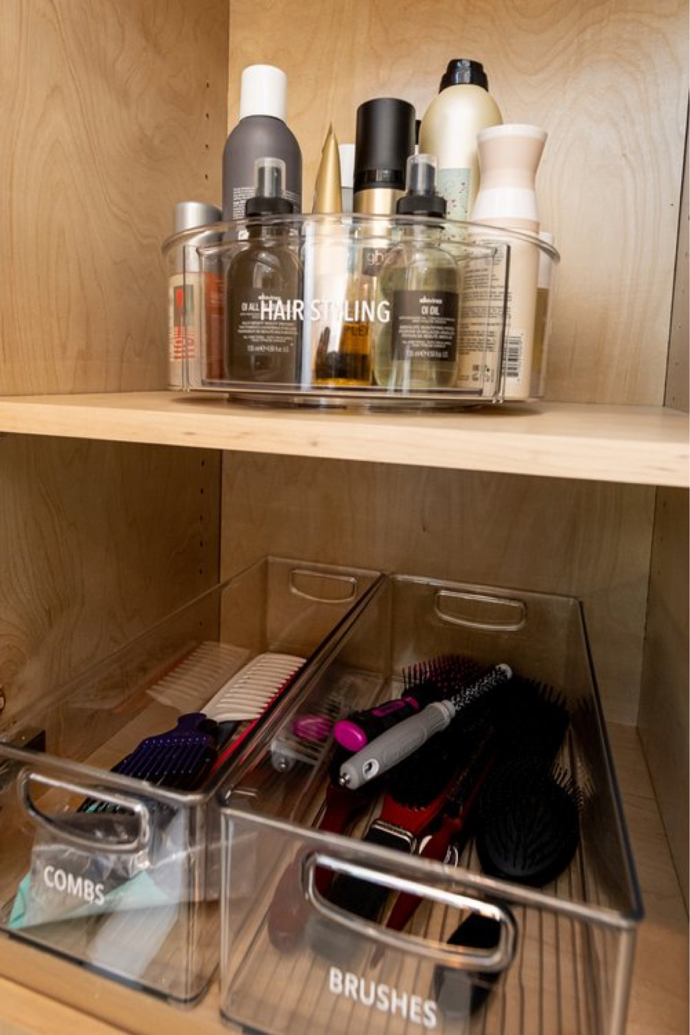 Daily and weekly items should be easy to grab, while monthly or occasional products can be more tucked away.  Check out these turntables and Linus bins from The Container Store!

#LTKshoecrush #LTKcurves #LTKGiftGuide