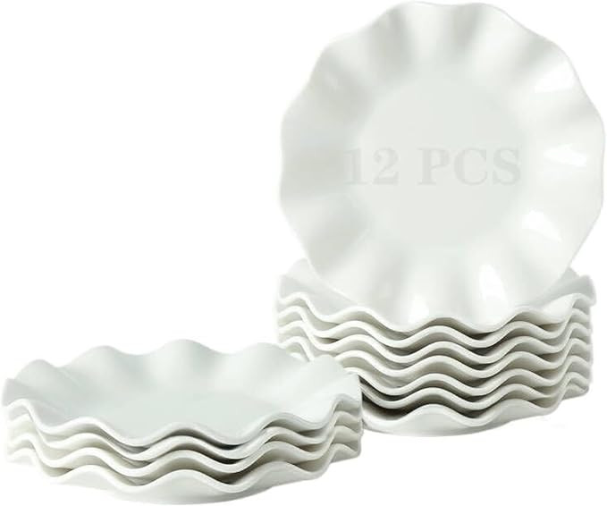 7 Inch Porcelain Small Dinner Plates, Set of 12, White Appetizer Plates, Wave Shaped Dessert Sala... | Amazon (US)