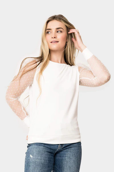 Venus Pin Dot Sheer Sleeve Top | Gibsonlook