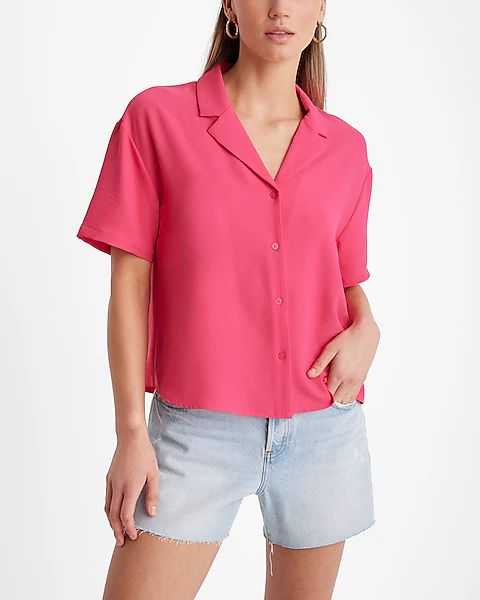 Short Sleeve Button Up Boxy Shirt | Express (Pmt Risk)