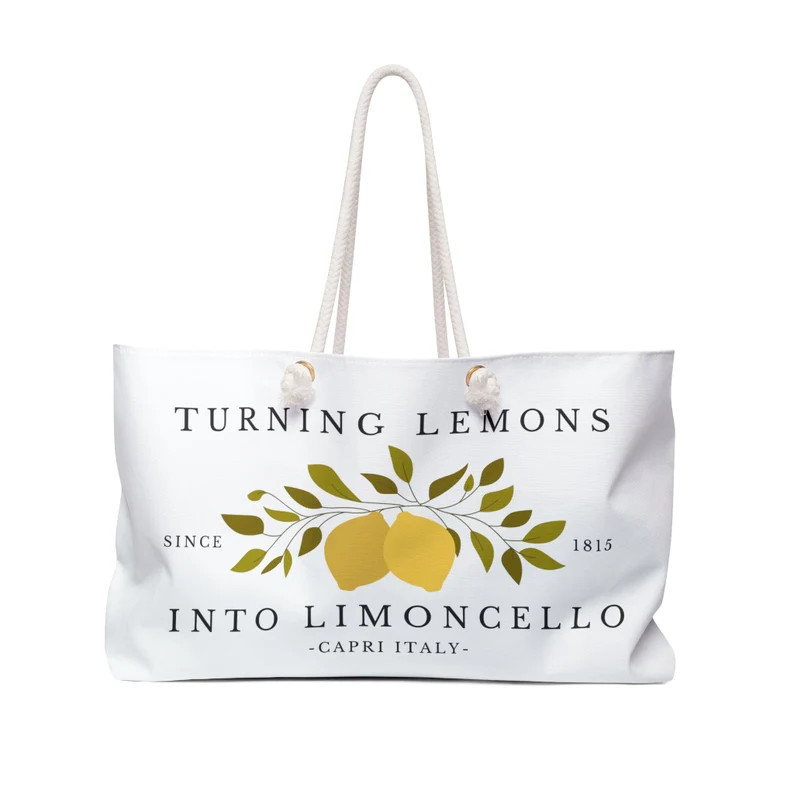 Italy Large Travel Tote, Turning Lemons Into Limoncello, Italy Weekender Bag, Travel City Name Lu... | Etsy (US)
