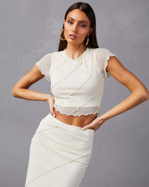 Markella Lettuce Trim Crop Top - Cream - LAST CHANCE | VICI