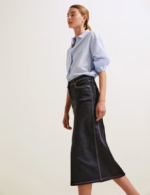 Denim Button Front Midaxi A-Line Skirt | Marks and Spencer DACH