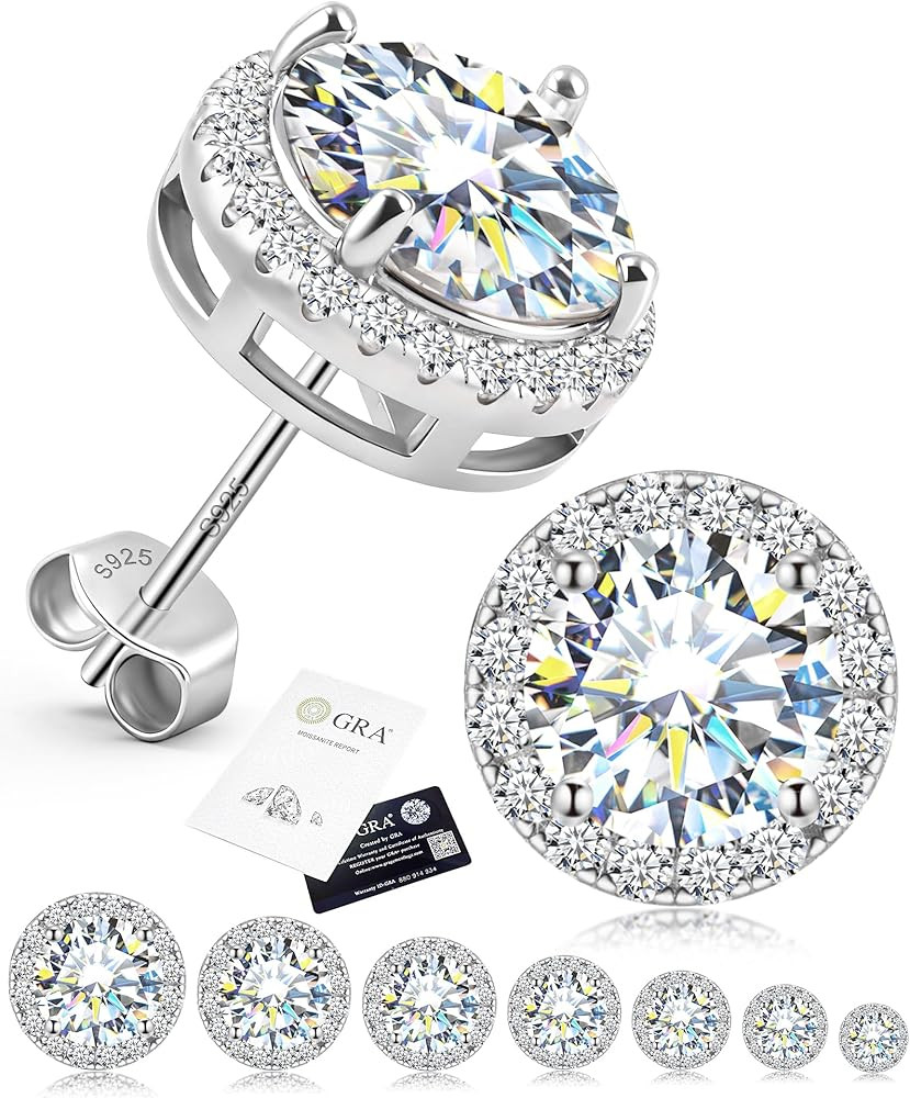 Jewelry Moissanite Stud Earrings, S925 Sterling Silver Unisex Earring, Gold/Silver Earrings For M... | Amazon (US)