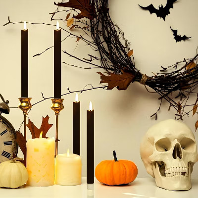 Flameless Black Taper Candles Flickering with 10-Key Remote, LED Warm 3D Wick Light Window Candles Real Wax Pack of 6, Christmas Home Wedding Decor | Target