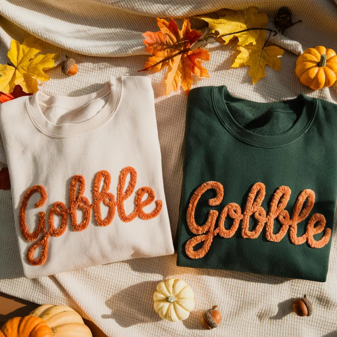 Thanksgiving Gobble Chenille Yarn Sweatshirt, Turkey Sweatshirt, Family Sweatshirt, Thanksgiving ... | Etsy (US)