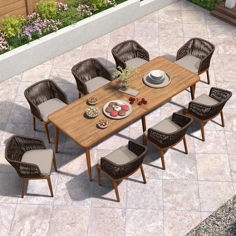 8 - Person Rectangular Outdoor Dining Set with Cushions | Wayfair North America