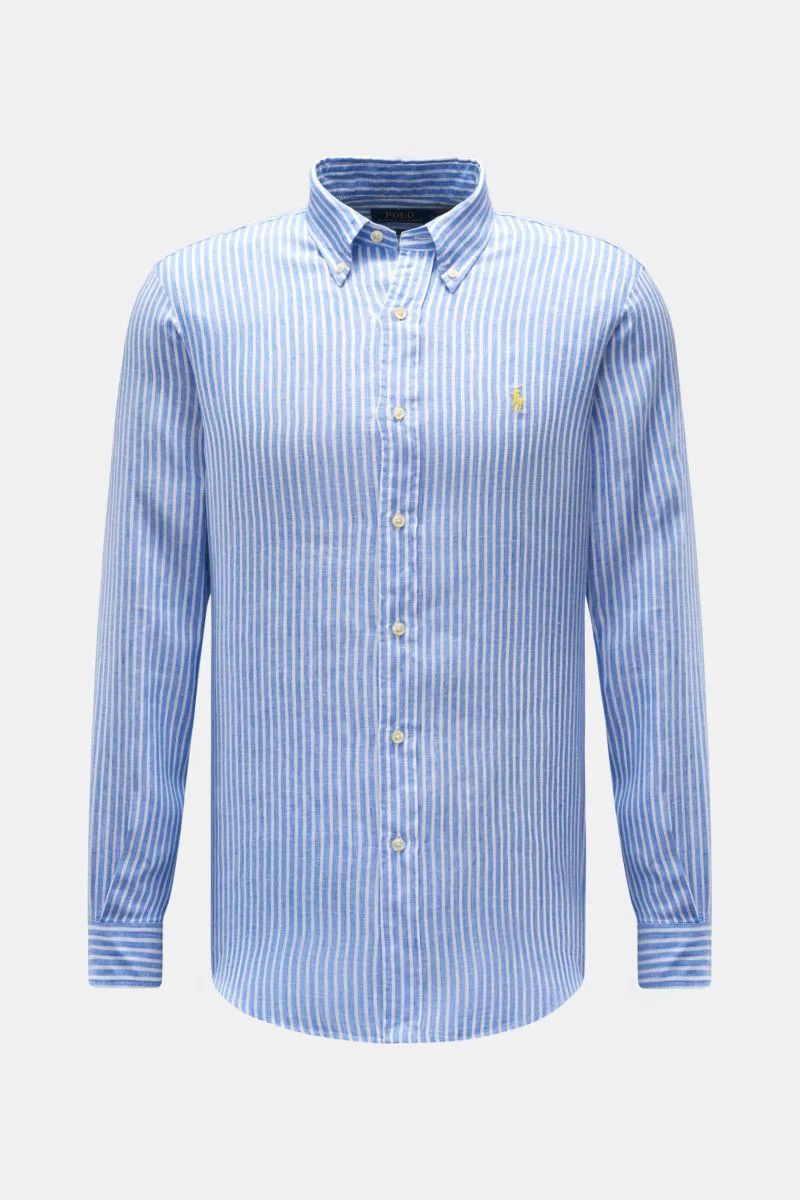 POLO RALPH LAUREN Leinenhemd Button-Down-Kragen hellblau/weiß gestreift | BRAUN-Hamburg DE