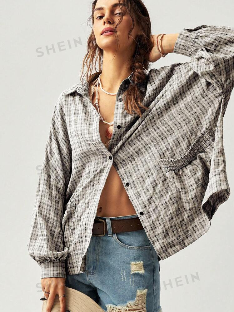 Bohemela Vacation Plaid Pattern Women's Casual Shirt | SHEIN