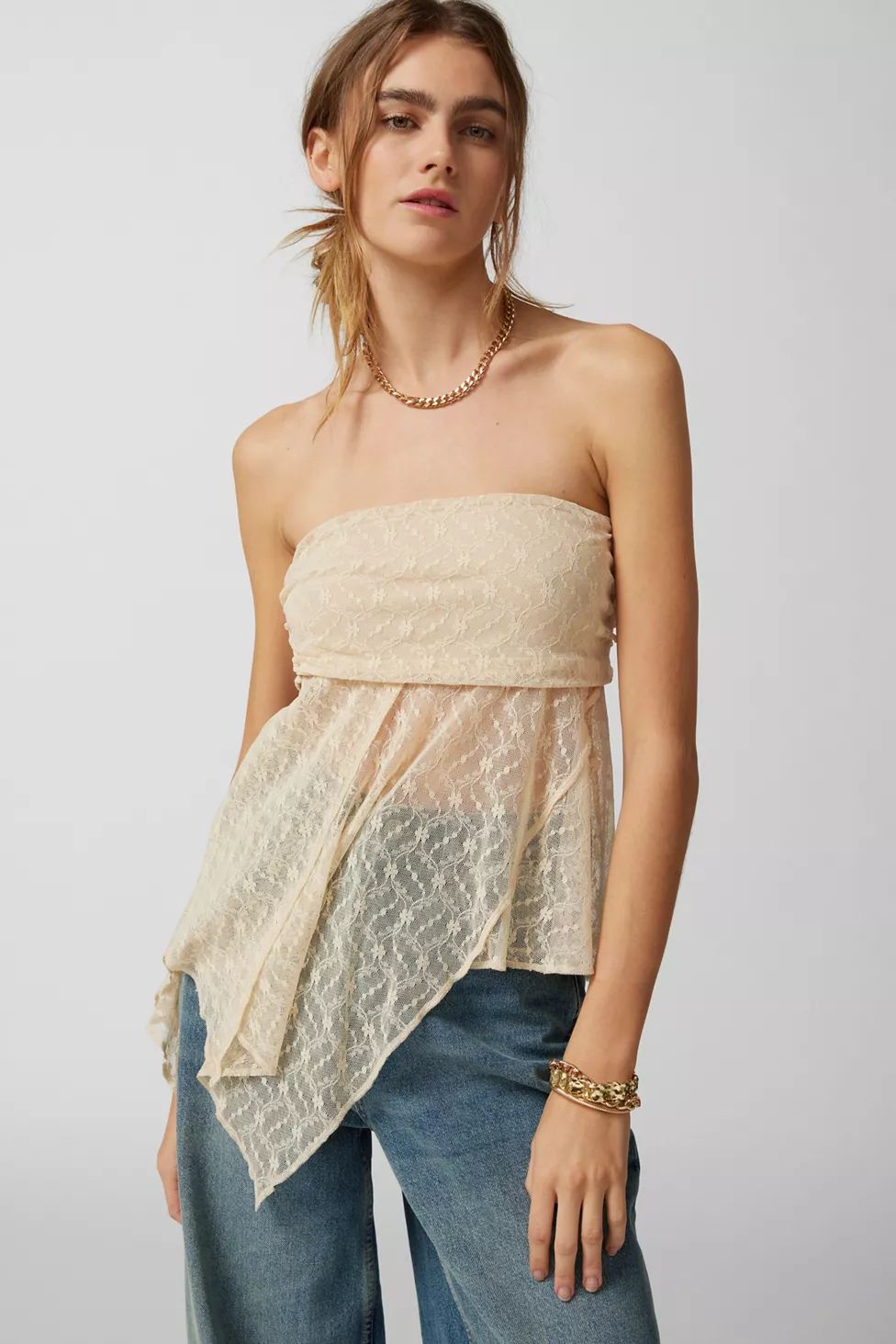 Urban Renewal Remade Lace Witchy Hem Tube Top | Urban Outfitters (US and RoW)