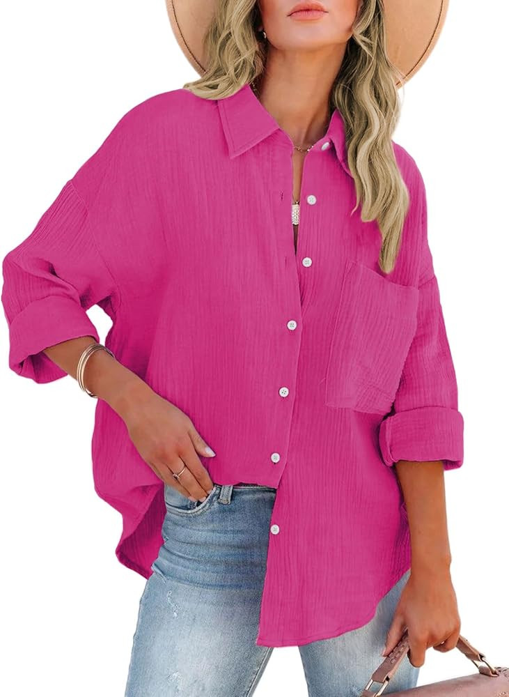 ARTFREE Womens Long Sleeve Button Down Shirts Classic Loose Fit Casual Work Oversized Boyfriend B... | Amazon (US)