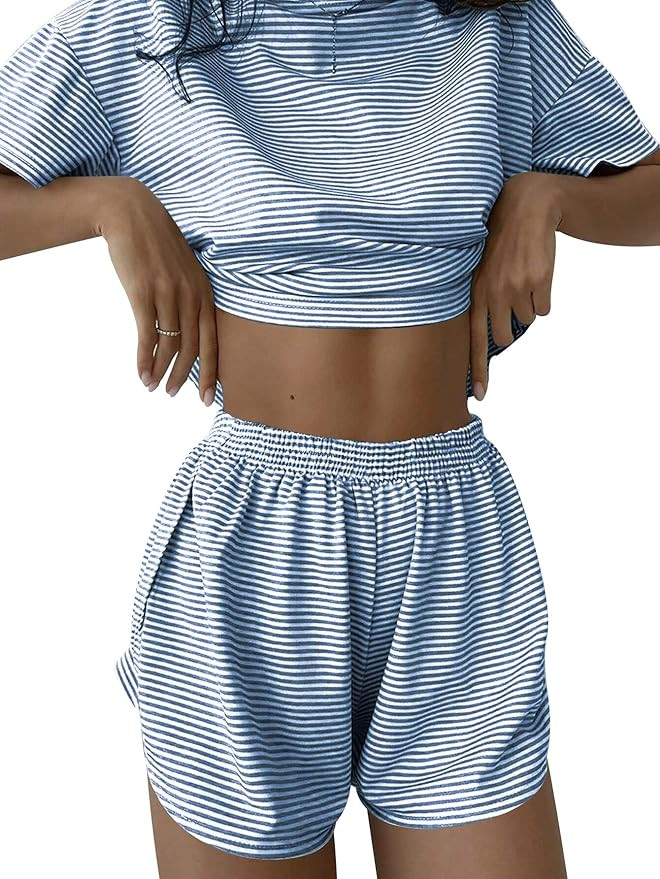 Kistore Summer 2 Piece Pajamas Sets Short Sleeve Sleepwear Pjs Lounge Split Short Sets | Amazon (US)