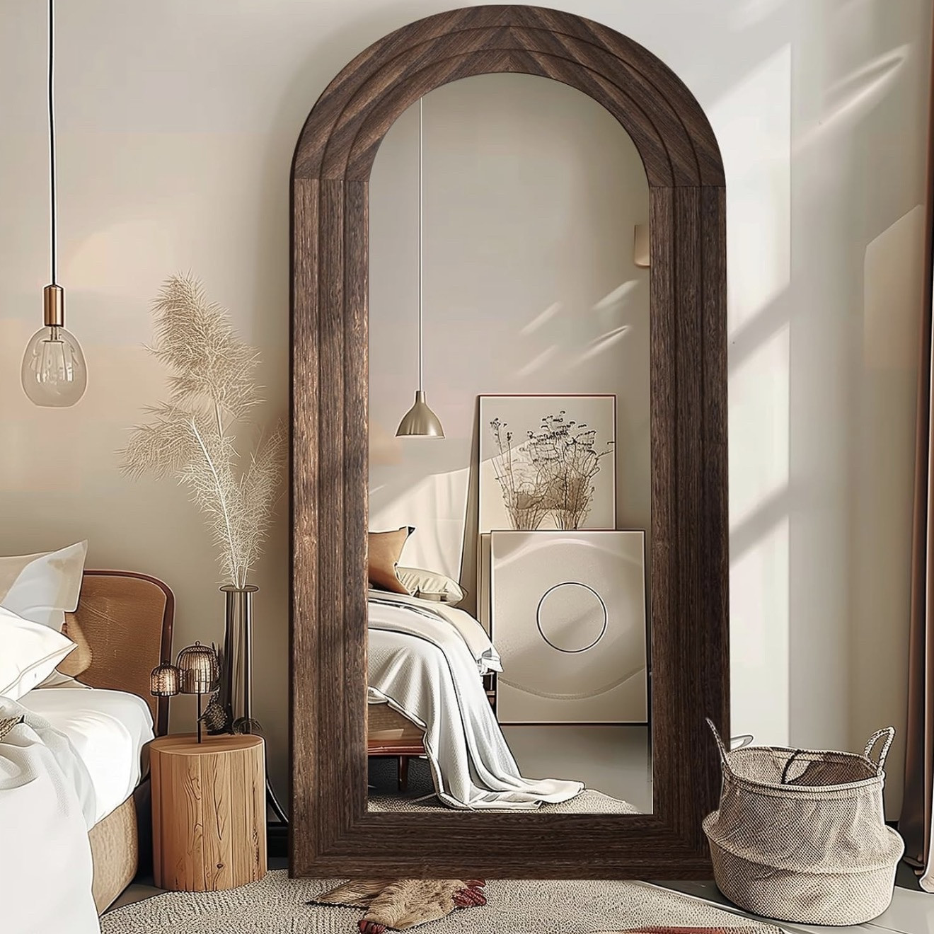 Arched Full Length Mirror with Solid Wood Frame
