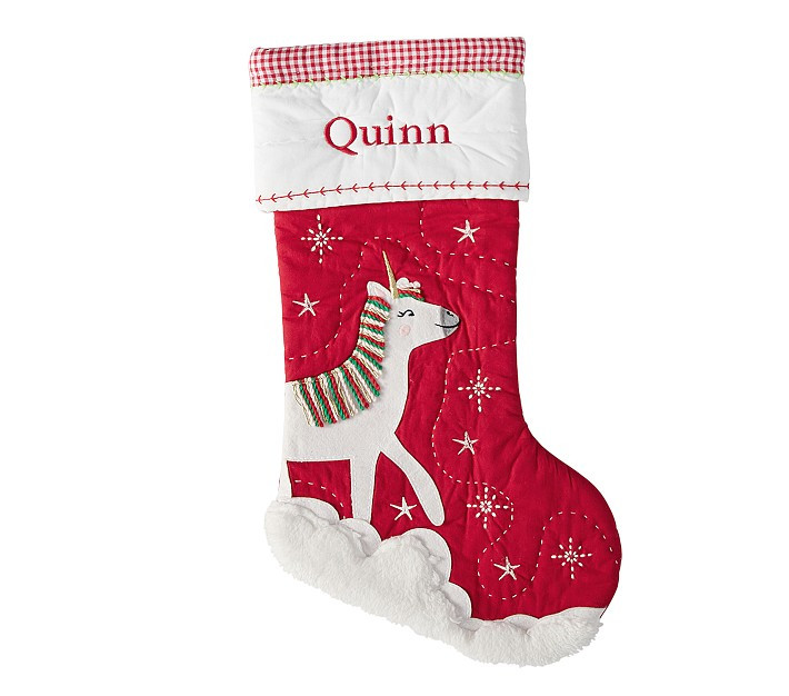 Rainbow Unicorn Glow-in-the-Dark Quilted Christmas Stocking | Pottery Barn Kids
