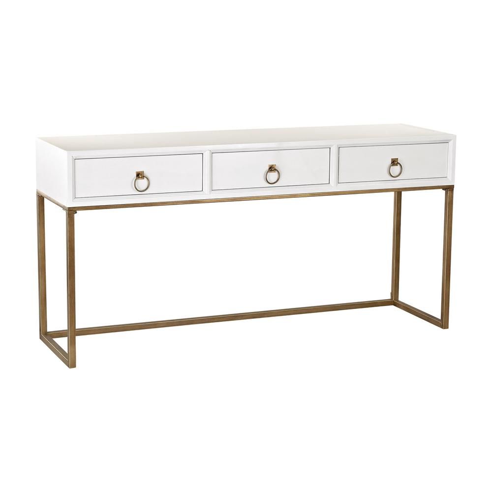 Titan Lighting 63 in. Gloss White/Gold Standard Rectangle Wood Console Table with Drawers-TN-8927... | The Home Depot
