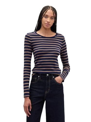 GAP Womens Long Sleeve Crewneck Knit Top Navy Stripe S | Amazon (US)