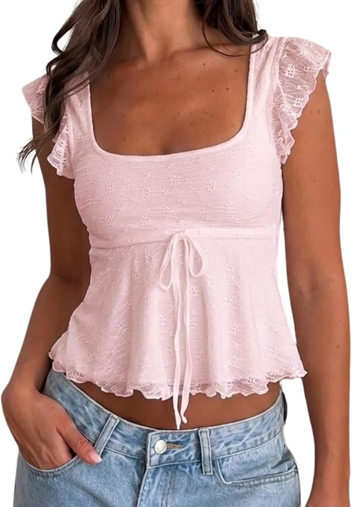 Meihuida Women's Lace Babydoll Cap Sleeve Tank Top | Amazon (US)