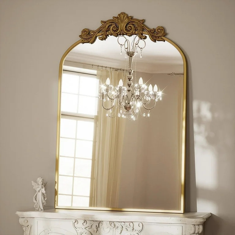 BEAUTYPEAK 40"x26" Vanity Wall Mirror Decorative Vintage Arch Bathroom Mirror,Gold | Walmart (US)