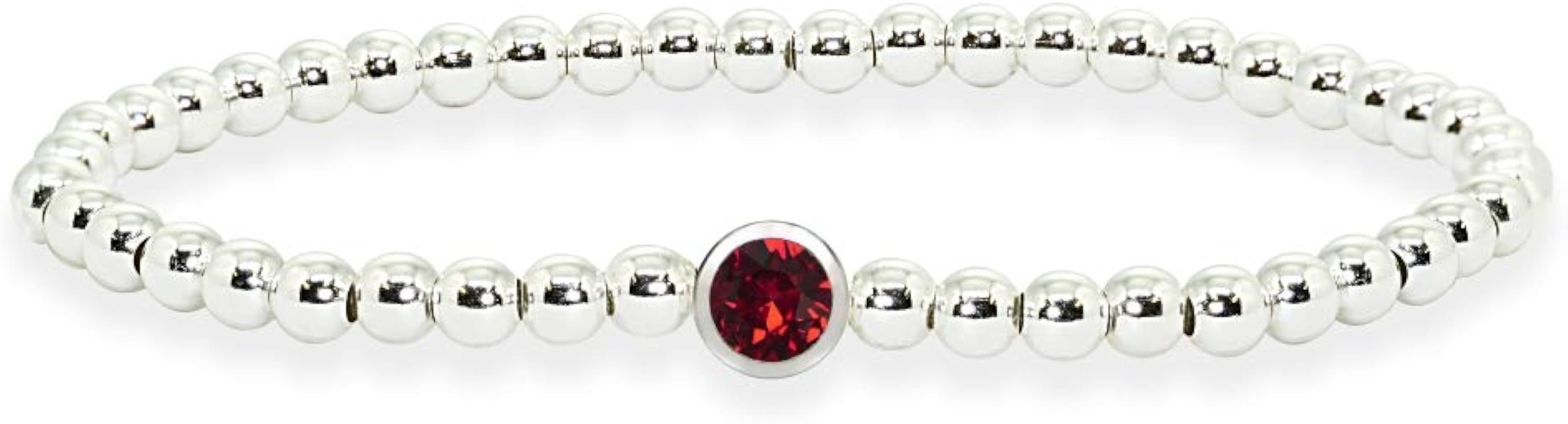 B. BRILLIANT Sterling Silver Polished Beads & Crystal Stretch Stackable Bracelet for Women Girls | Amazon (US)