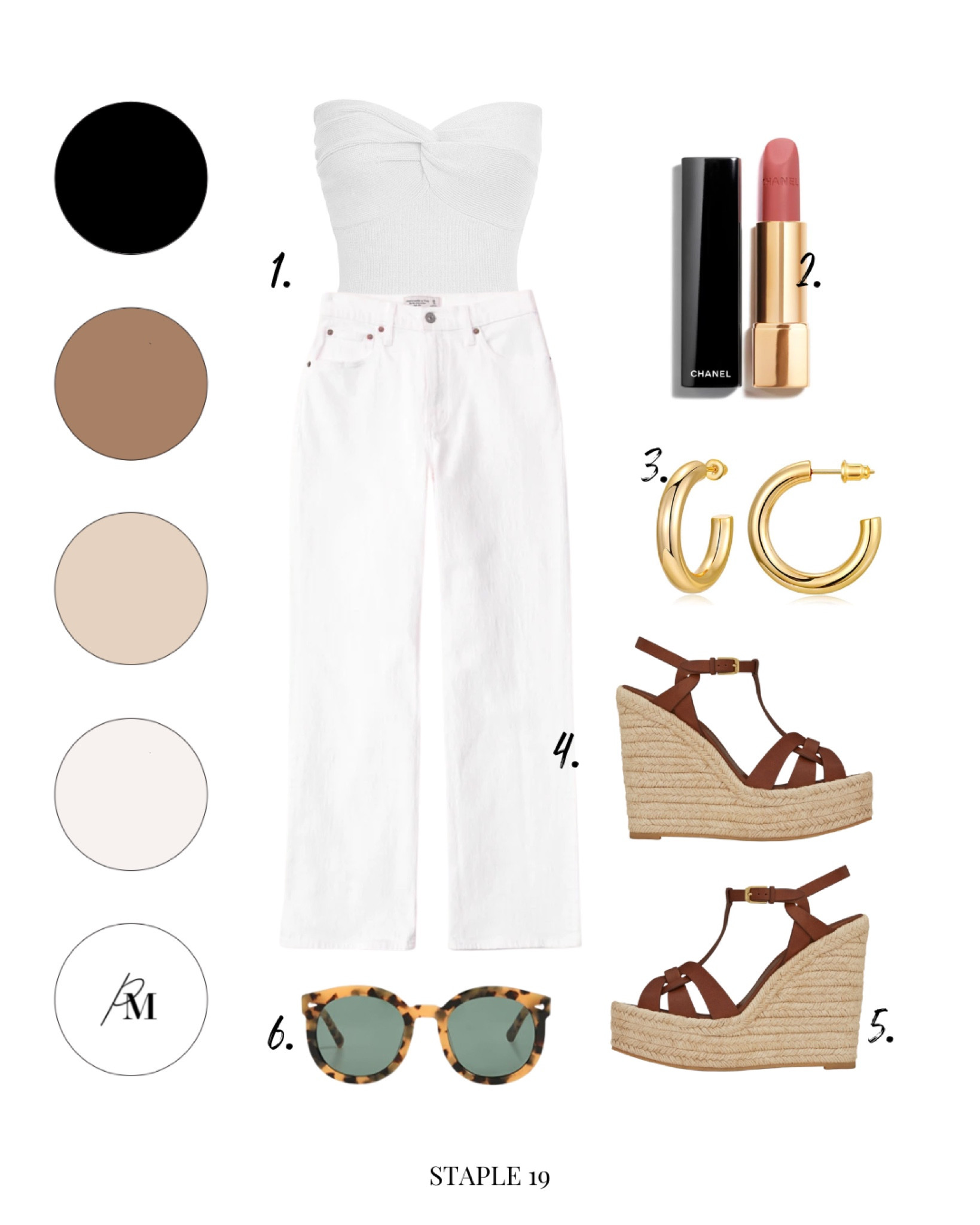 amazon white strapless top
abercrombie white denim 
chanel rouge lipstick 
gold hoop earring 
espadrille wedge 
sunglasses 

#LTKSeasonal #LTKstyletip #LTKFind