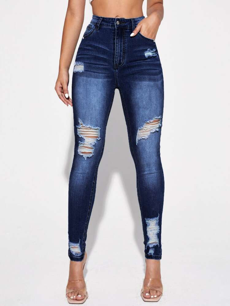 High Waist Ripped Skinny Jeans | SHEIN