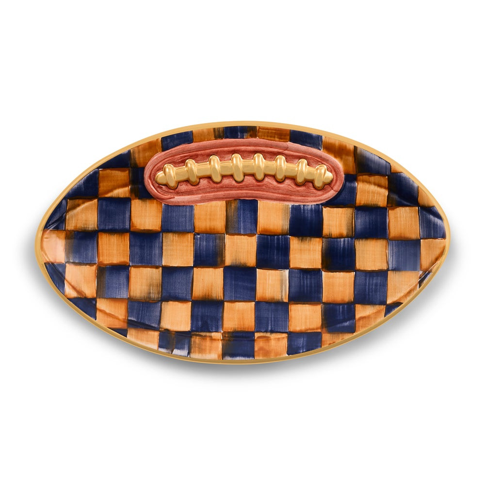 Ginger & Indigo Check Football Platter | MacKenzie-Childs