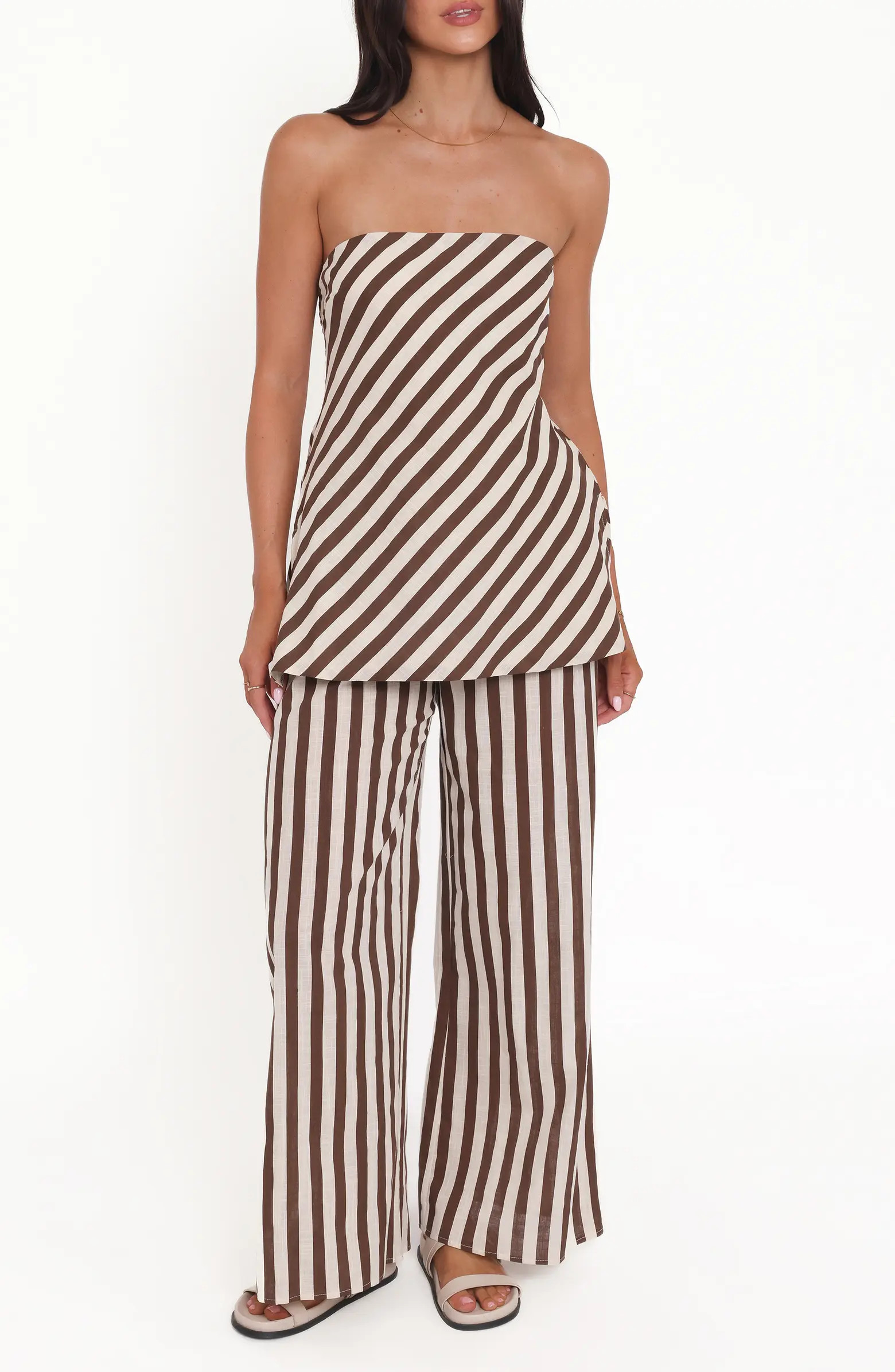 Kim Stripe Cotton Strapless Top & Pants Set | Nordstrom
