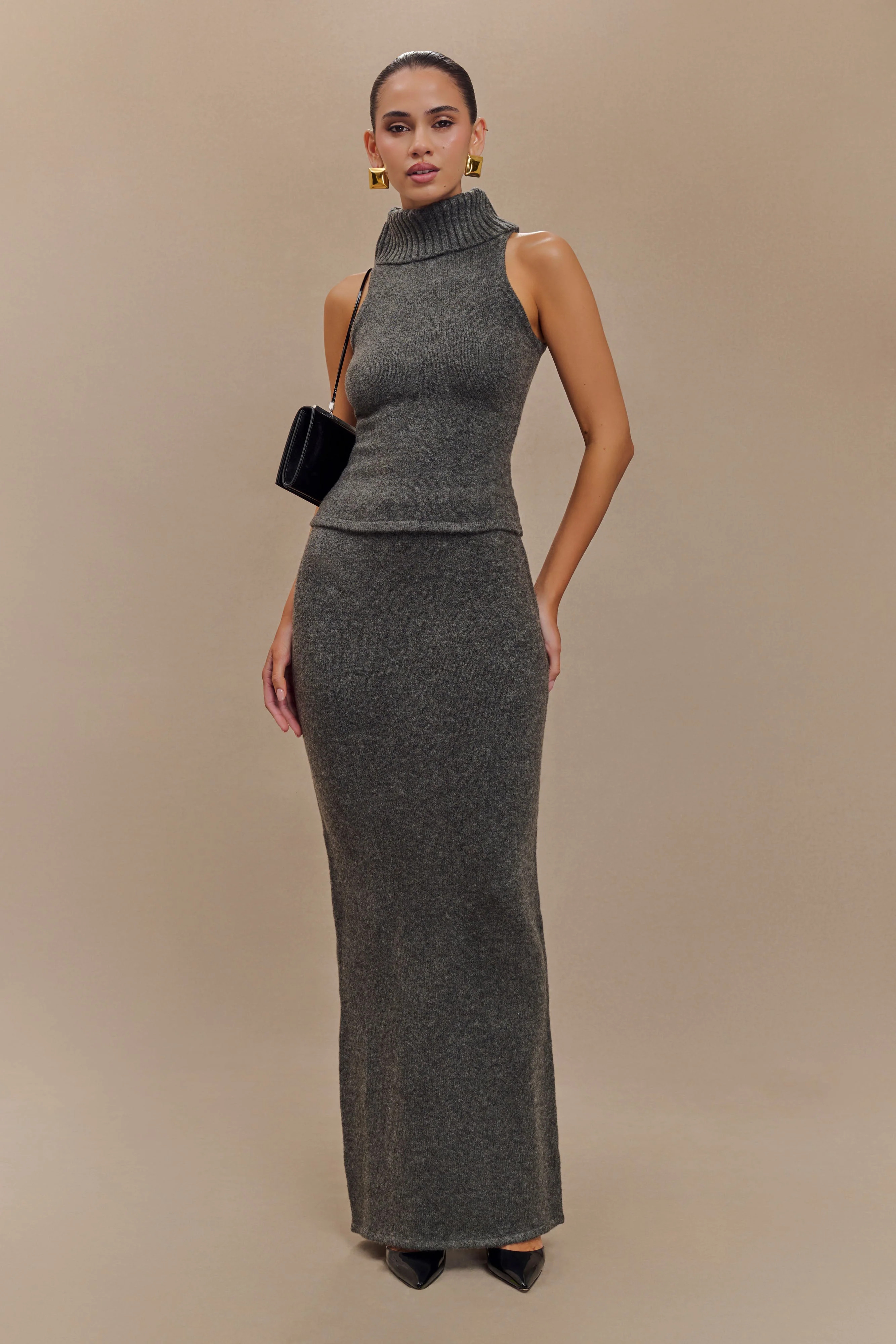 Elise Knit Maxi Skirt - Charcoal Marle | MESHKI US