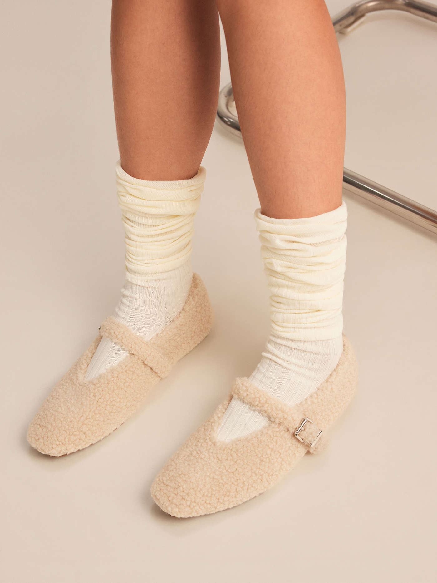 FUZZY MARY JANE FLATS For Daily Casual Date Coffee Shop Work | Cider