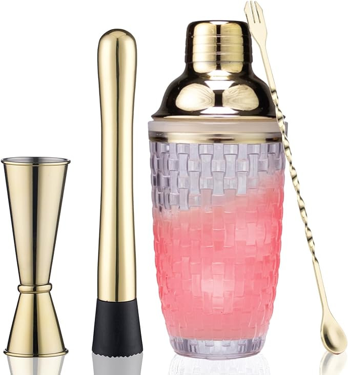 Gold Cocktail Shaker Set - 13oz Glass Mixing Kit with Secure Seal Lid & 4 Bar Tools, Home Bartend... | Amazon (US)