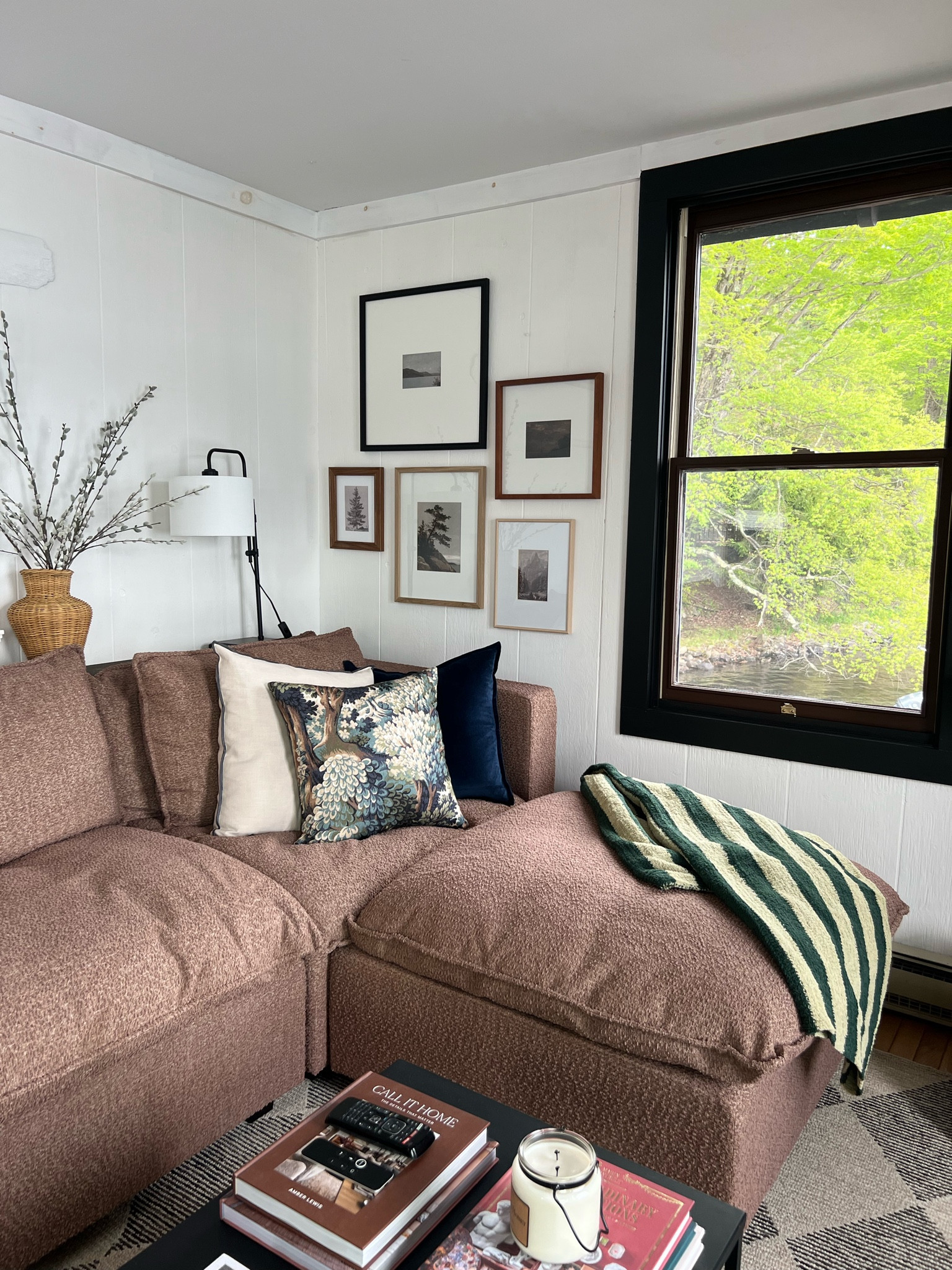 Boucle sectional. Throw blanket. Throw pillows. Shelf decor. Accent lamp. Gallery wall  

#LTKHome