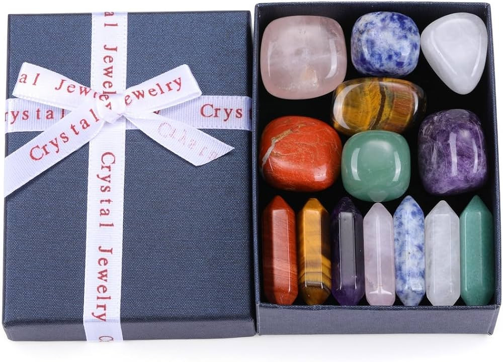 Jovivi 14 Pcs Healing Crystal Chakra Stones Set, Crystal Point Wands, 7 Chakra Tumbled Stones Bul... | Amazon (US)