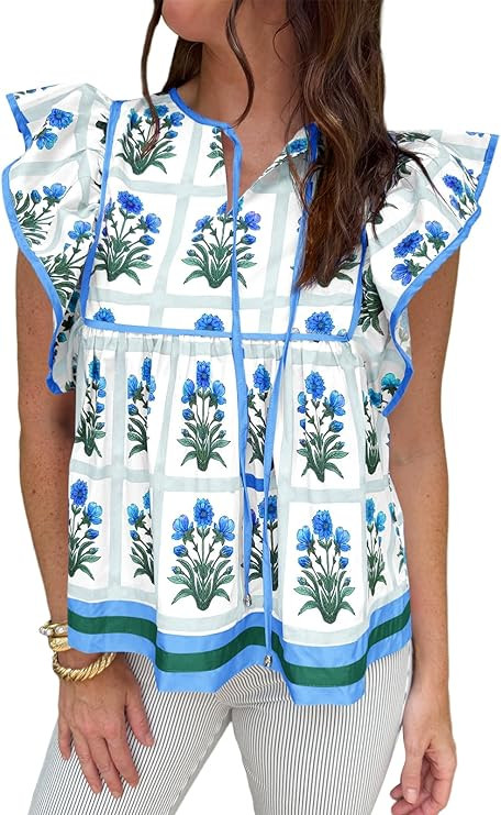 Cicy Bell Womens Floral Peplum Babydoll Tops Ruffle Cap Sleeve V Neck Blouses Summer Casual Boho ... | Amazon (US)
