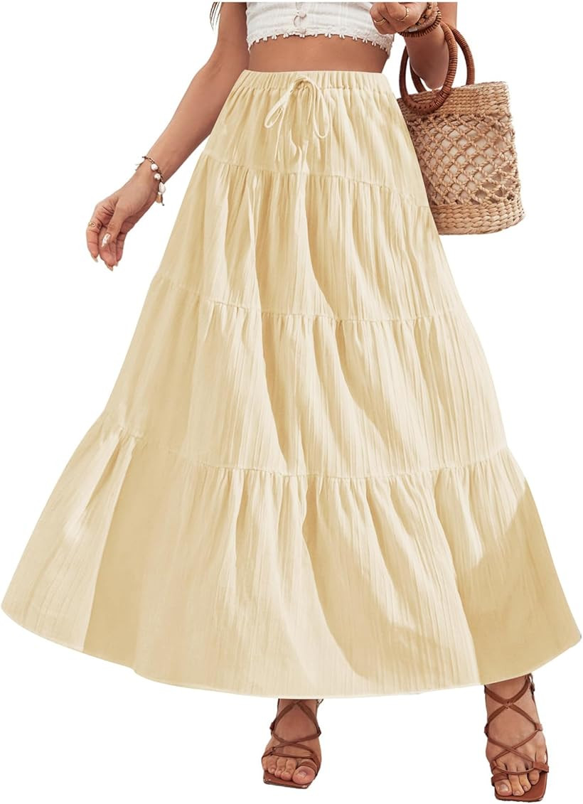 Verdusa Women's Flowy Flared Ruffle Boho Long Skirt Summer Maxi Skirt | Amazon (US)