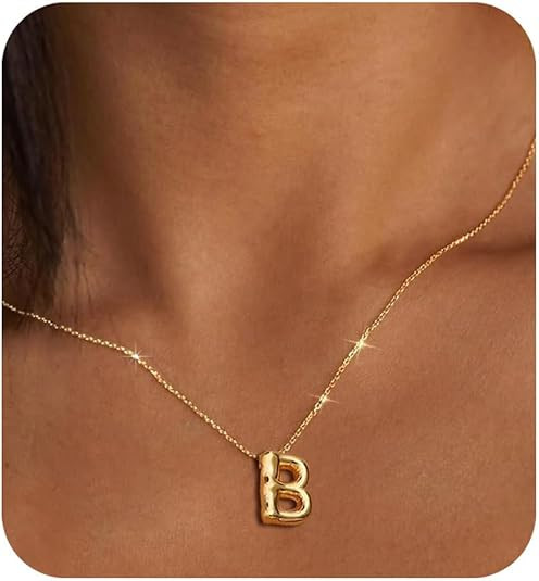 14K Gold Plated Initial Necklaces | Chunky Bubble Letter Pendant Necklace for Women Trendy | Gift... | Amazon (US)