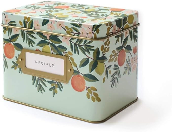 RIFLE PAPER CO. Citrus Floral Recipe Tin, Gold Metallic Interior, Gold-Framed Label On Front, Inc... | Amazon (US)