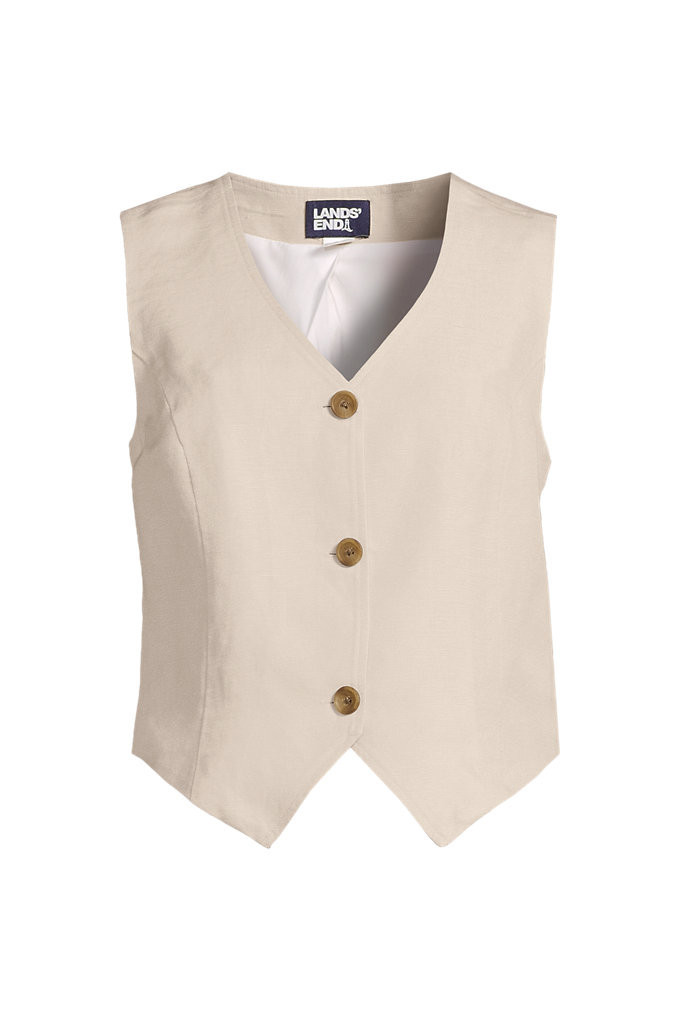 Women's Linen Blend Button Front Vest - Lands' End - Tan - XS | Lands' End (US)
