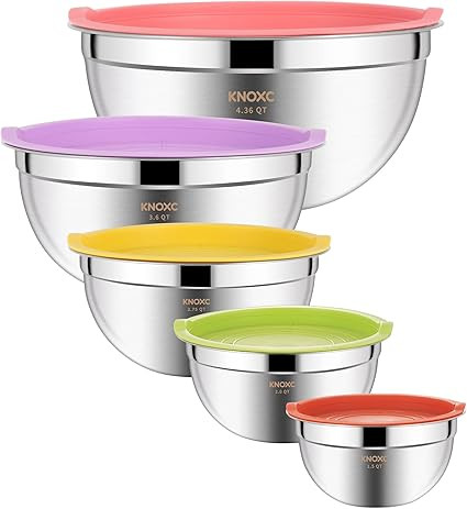 KNOXC Metal Mixing Bowls with Lids for Kitchen, Meal Prep Stainless Steel Mixing Bowl Set for Bak... | Amazon (US)