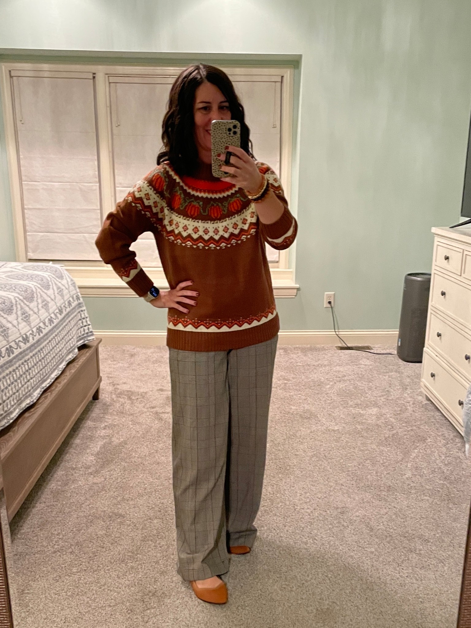 Pulling out all my fall favorites!  Pumpkin sweater and plaid pants! Comfy Thanksgiving look or office 

Sweater:  tts medium
Pants: tts medium
Shoes: size up half 

#LTKOver40 #LTKWorkwear #LTKHoliday